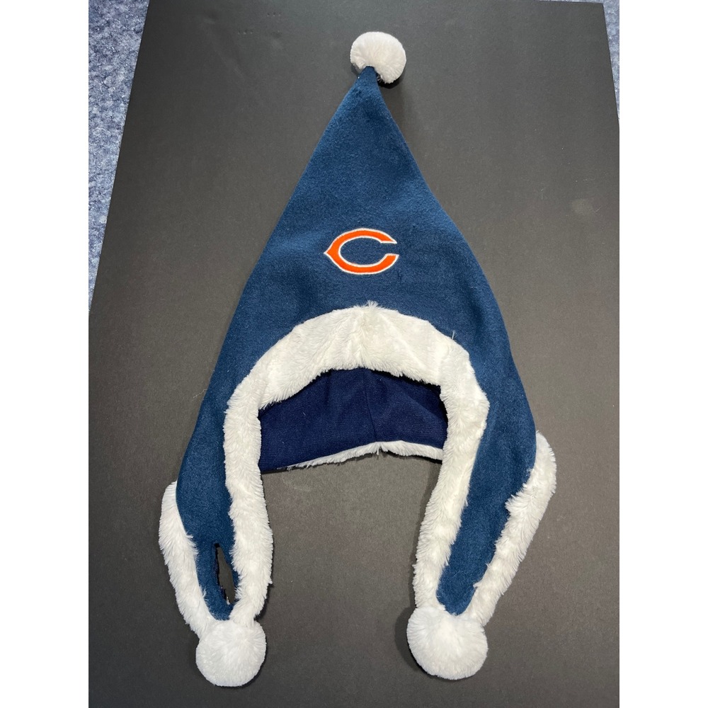 Chicago Bears NFL Forever Collectibles Fleece Trapper PomPom Santa Hat Navy Blue